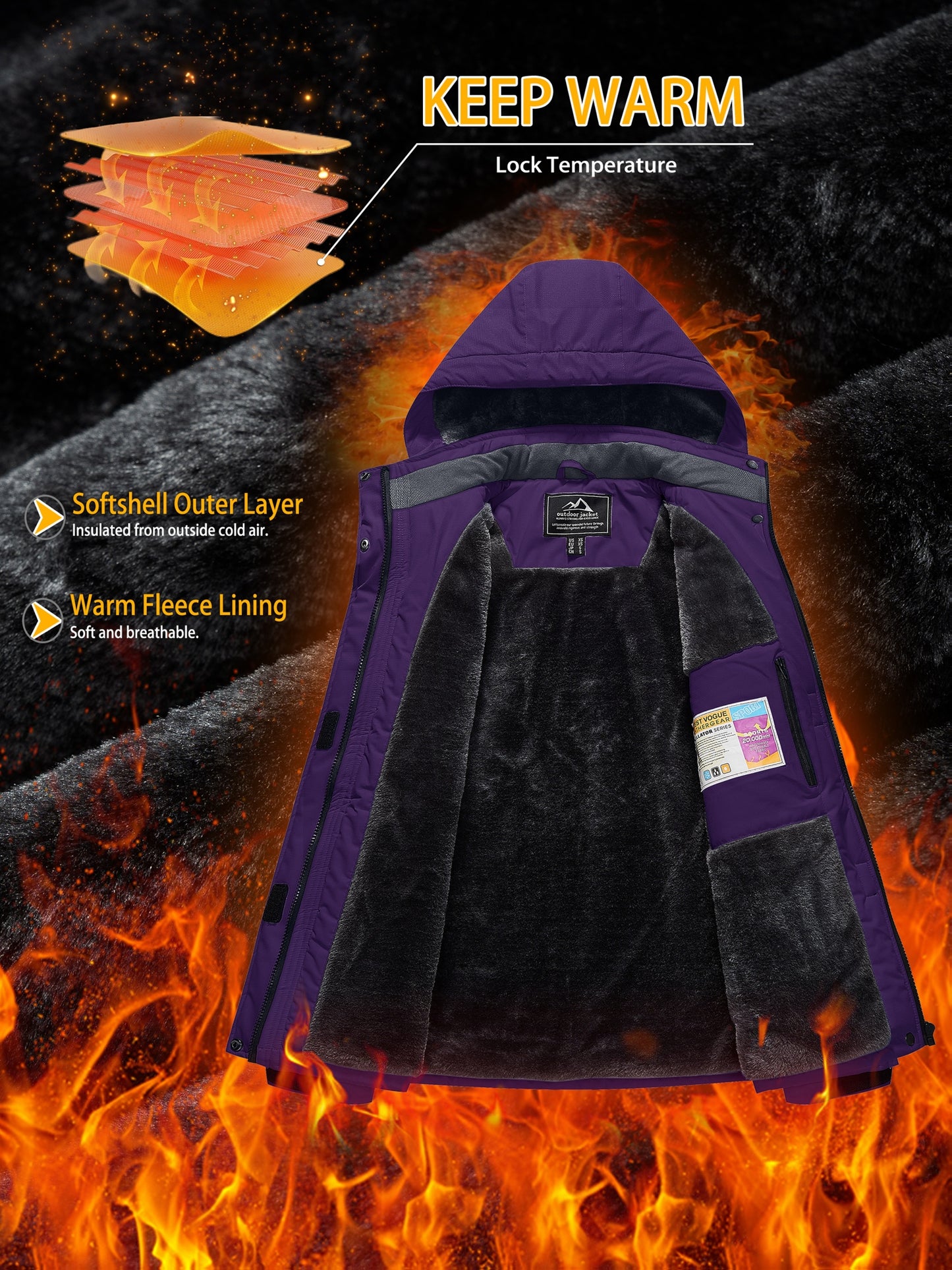 Women's Winter Ski Jacket - High Quality Soft-shell Hooded Jacket Windproof Detachable Hood Multi-pockets Warm Thickened Fleece Lined - Winter Outdoor Snow Sports Skiing Snowboarding Hiking Camping Daily Casual Wear Work Wear Rain Windbreaker
