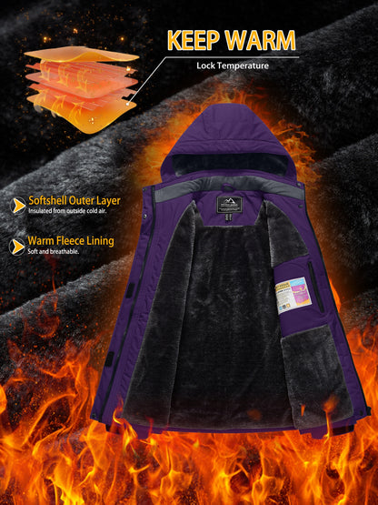 Women's Winter Ski Jacket - High Quality Soft-shell Hooded Jacket Windproof Detachable Hood Multi-pockets Warm Thickened Fleece Lined - Winter Outdoor Snow Sports Skiing Snowboarding Hiking Camping Daily Casual Wear Work Wear Rain Windbreaker
