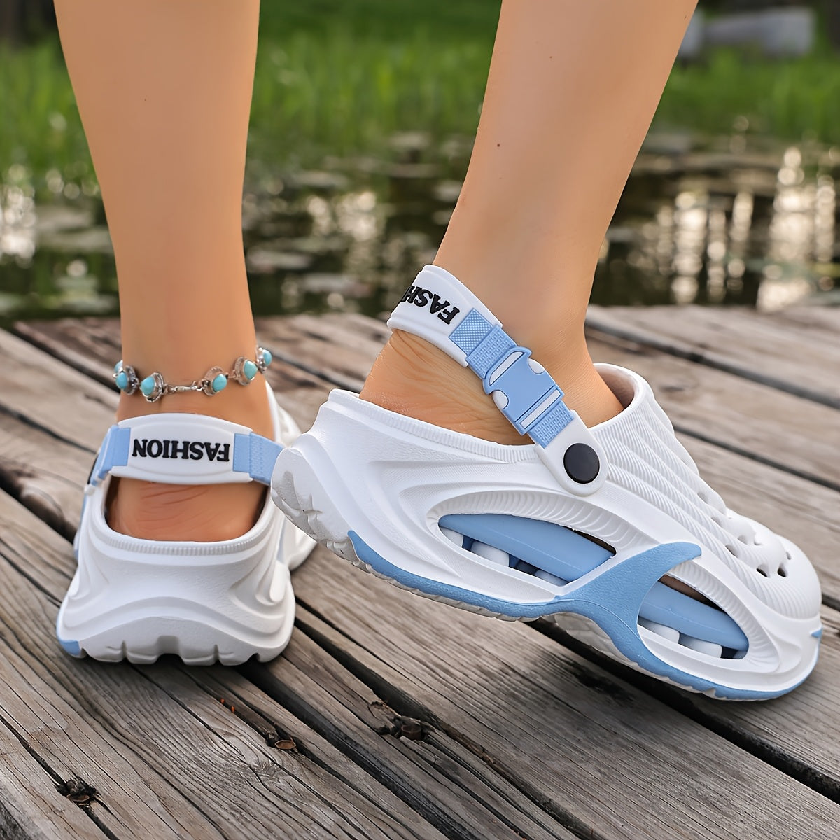 Women'S Breathable Two-Wear Hole Shoes with Hollowed-Out Design. Suitable for Daily Commuting And Streetwear. Anti-Slip Thick Soles with Adjustable Heels. Chunky Summer Shoes., Women Shoes