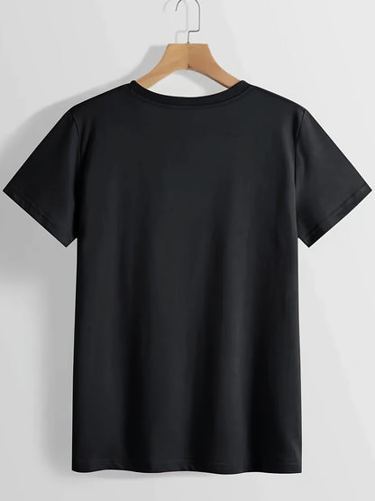 Letter Print Crew Neck T-shirt, Casual Short Sleeve Top For Spring & Summer, Women's Clothing