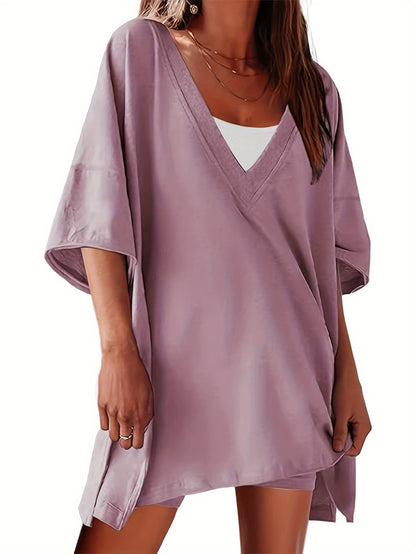 Women'S 2pcs Set Featuring Oversized Biker Shorts And a Reversible
