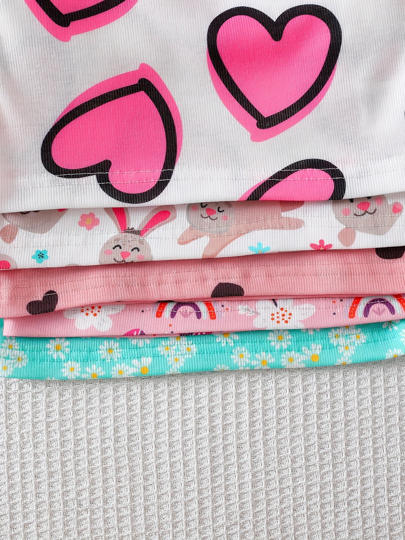 Girls' Clothing | School Season Gifts | Baby Girl Clothing | Baby Girl T-shirt | Baby Girl Spring/summer Casual Cute Flower Heart Print Long-sleeved Round-neck T-shirt (5pcs Set) | School Season | Valentine's Day