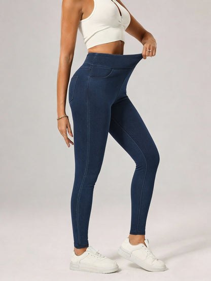 Women'S High-Waisted Denim Jeggings, Tummy Control Skinny Jeans Pants, Stretchy Pull-On Skinny Fit Leggings