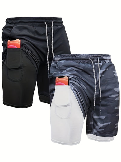 2-Piece Set Mens Running Shorts, 2-in-1 Shorts, Workout Running Shorts For Men, 7-Inch Gym Yoga Outdoor Sports Shorts