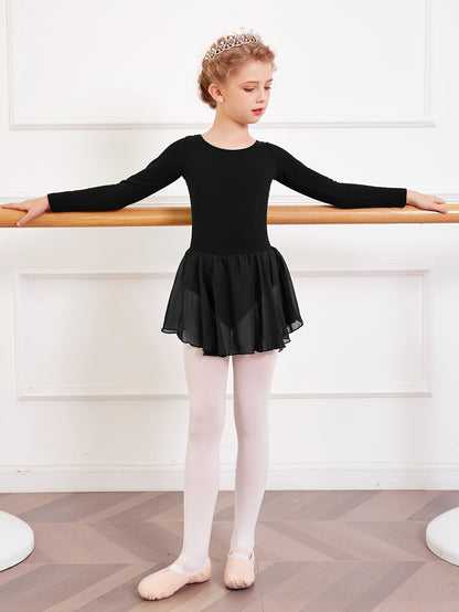 Girls' Classic Long Sleeve Ballet Leotard with Crisscross Back Detail - Stretchy Polyester Dance Dress for Parties, Birthdays & Sports Events, Perfect for Outdoor, All Seasons, Gift for Back-To-School Season, Beach Essentials