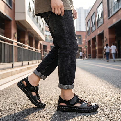 GREKS Men'S Sandals, Summer Fisherman Beach Shoes Closed Toe Sandals for Men Handmade Breathable Water Sandals Outdoor Non Slip Walking Shoes Anti Collision Comfort Hiking Athletic Slides Sandals for Men