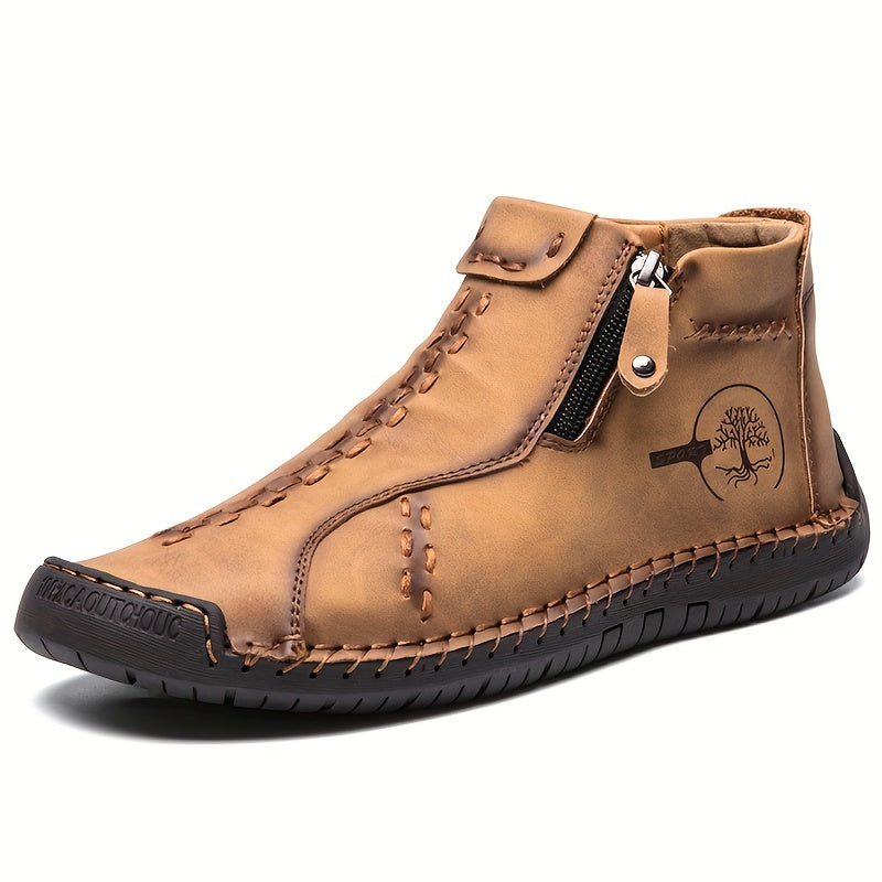Ladies Plus Size Classic Boots Outdoor Casual Shoes with Zipper Decoration Handmade British Style Flat-bottomed Booties., Women Shoes