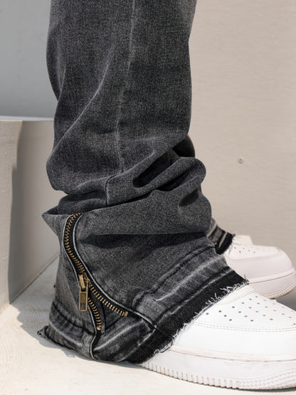 [HME]Men's Trendy Slim-Fit Slightly Elastic Black Jeans - Daily Gatherings (Suggest Purchasing One Size Smaller)& Office Casual with Hip-Hop Graffiti Style | Side Metal Zippers, Slimming Leg Lines, Washed Craft & Comfortable Simple Stitching