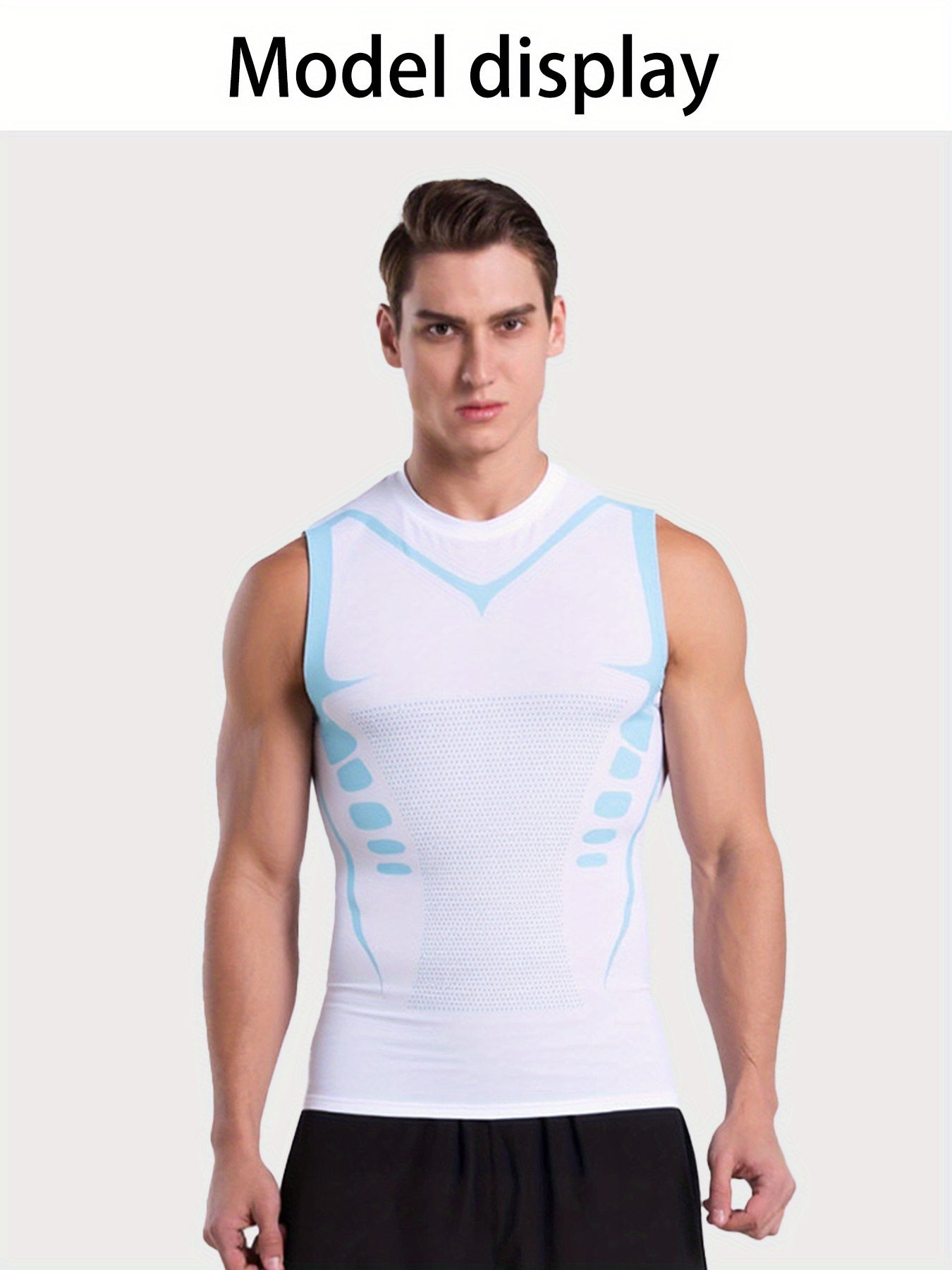 5pcs Men's Compression Workout Vest: Classic Black Style. Quick-drying and breathable + moisture-wicking. High elasticity printed design. Sleeveless and form-fitting style. Suitable for running, cycling, outdoor training and fitness. Specialized