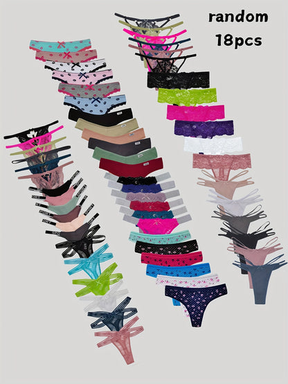 18pcs Random Assorted Lace And Tanga Thongs Sexy Comfortable Women'S Panty