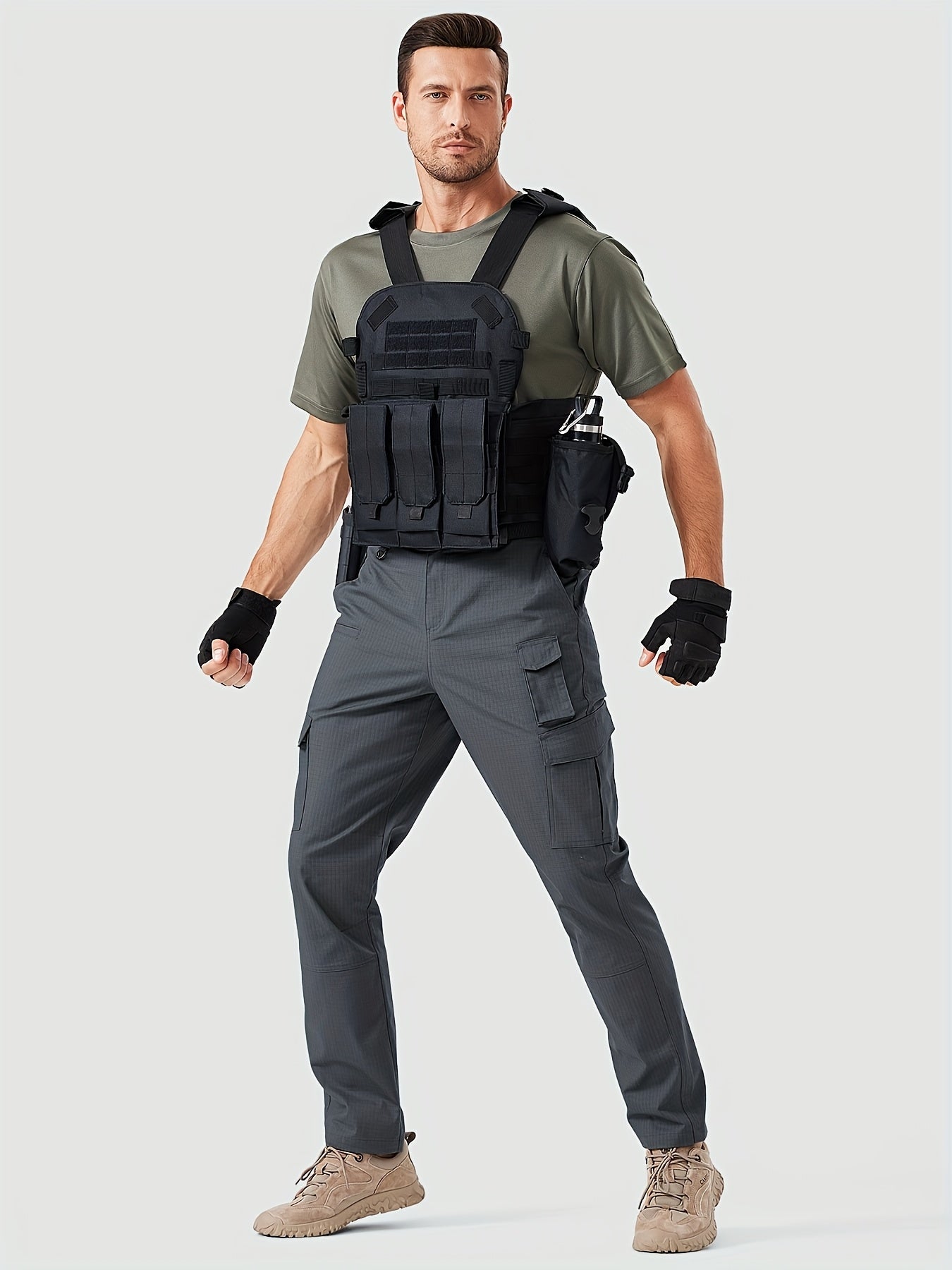 31' Men's Work Pants Cargo Pants Loose Casual Multi Pockets Outdoor Pants Color Block Straight Leg Cargo Pants with 8 Pockets