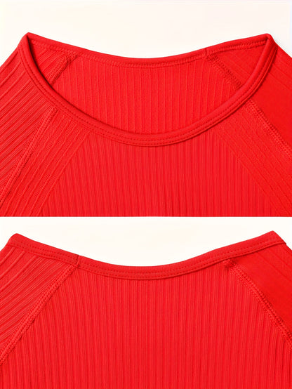 Women's 2pcs Workout Set - Yoga Top & Leggings, Crew Neck, Medium Stretch, Solid Color, All-Season Activewear, Workout
