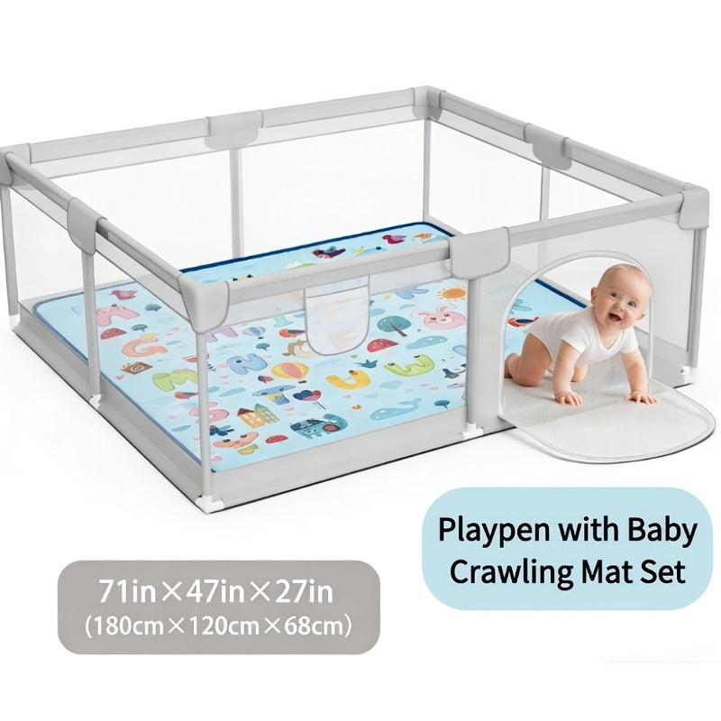 Large Baby Playpen, Baby Playard for Babies And Toddlers, Baby Fence Play Pens for Indoor & Outdoor, Sturdy Safety Play Yard with Soft Breathable Mesh, Anti-Fall, Grey