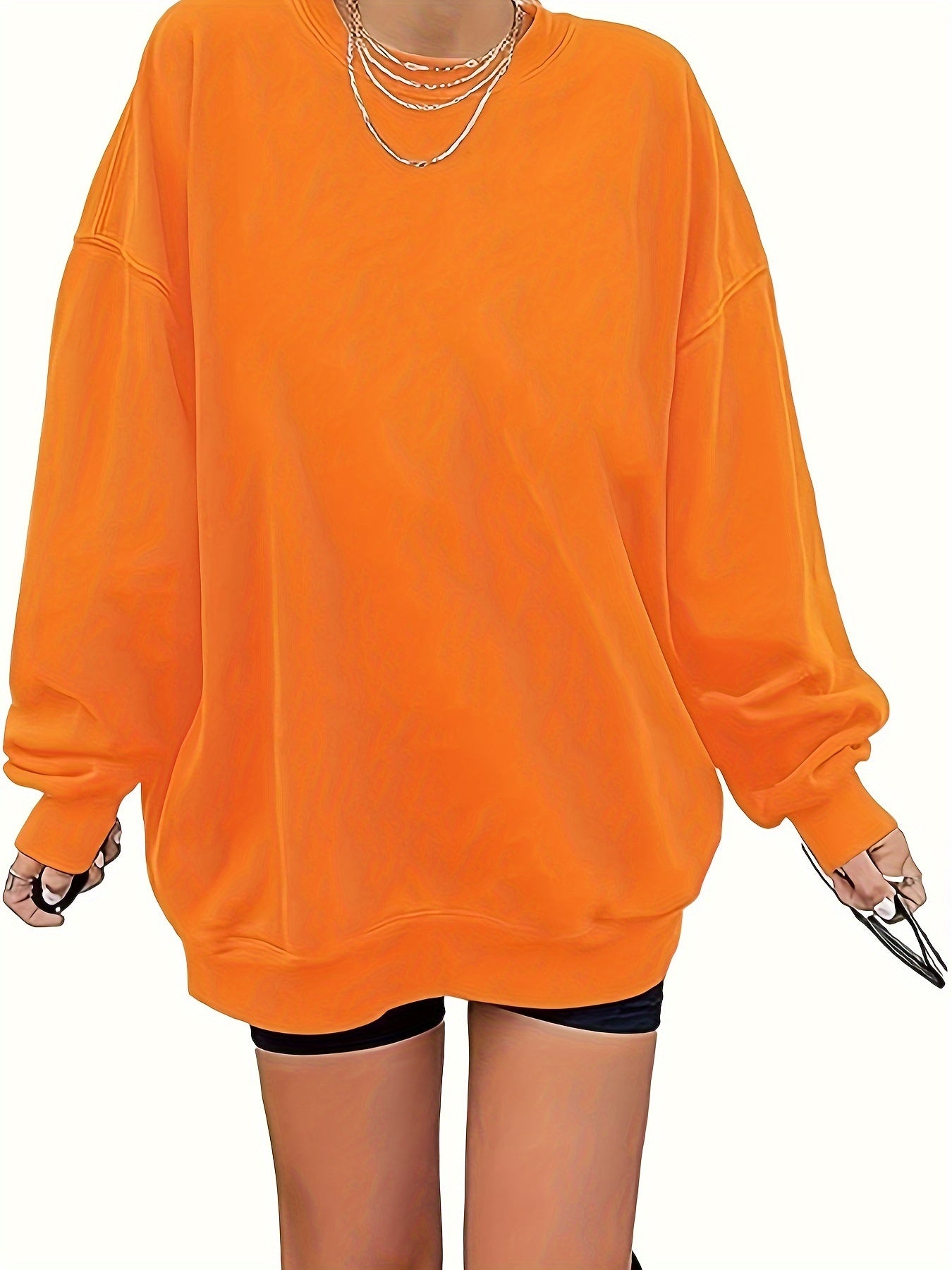Women's Oversized Long Sleeve Sweatshirts Pure Color Round Neck Casual Pullover Shirt