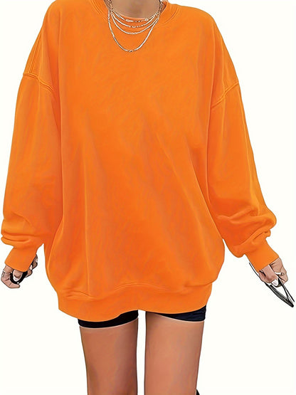 Women's Oversized Long Sleeve Sweatshirts Pure Color Round Neck Casual Pullover Shirt