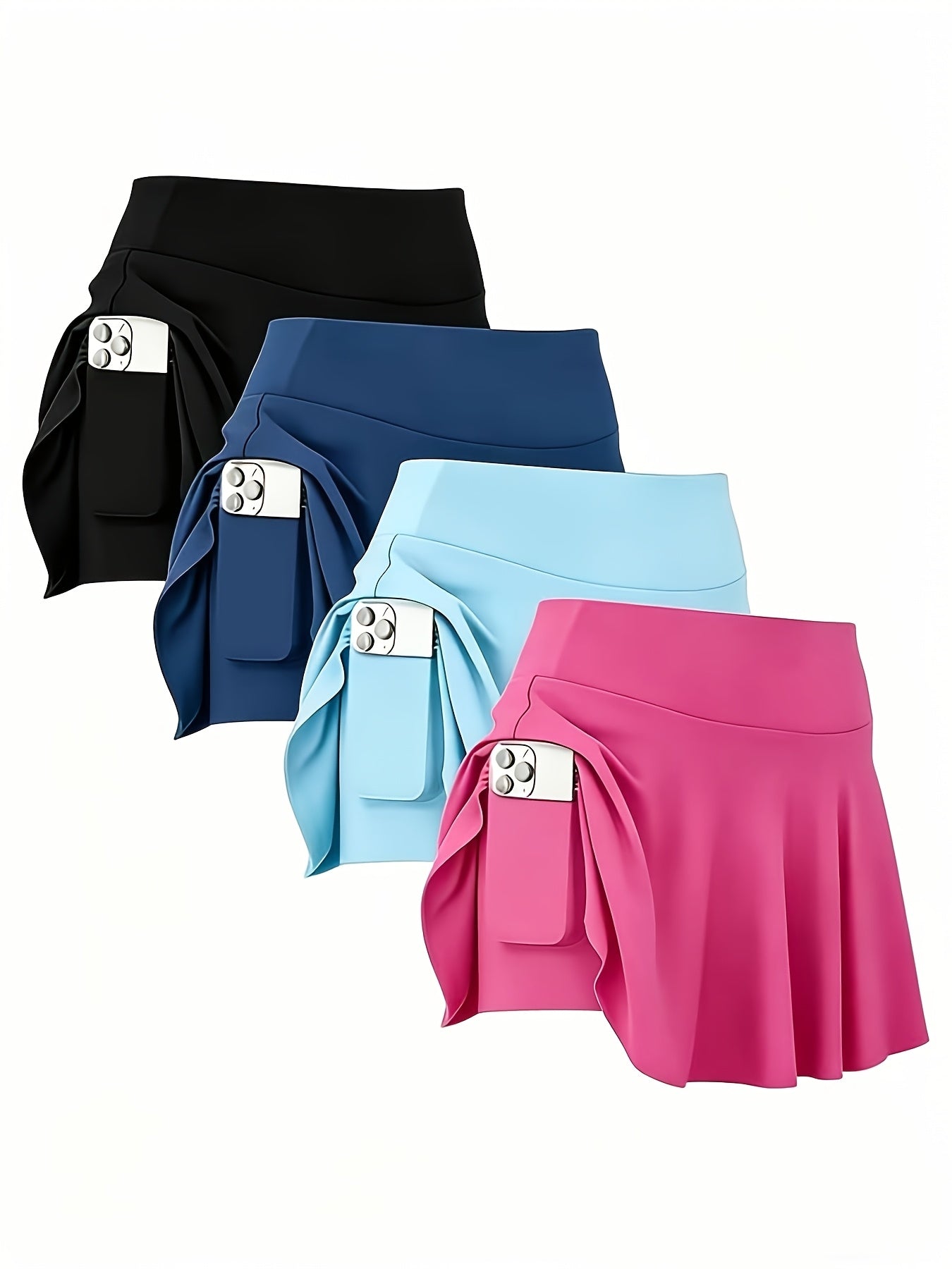 4pcs Women's Athletic Skorts Fake 2pcs Skirt Pants Elegant High Waist Skirt Summer Korean Style with Pockets Breathable Slim Fit Yoga Skirt Built-in Shorts Anti-Exposure Running Fitness Tennis Sports Skirt Gift for Wife Family Friends