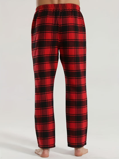 3pcs Of Men'S Casual Plaid Trousers Pajamas For Spring And Summer, Fashion Trendy Pants Pajamas For Autumn And Winter Loungewear