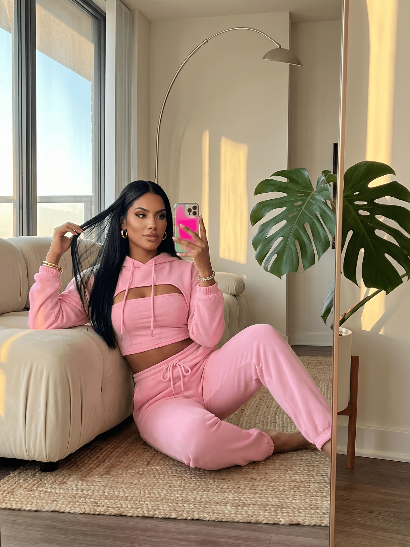 Women'S 3pcs Sweatsuits Sets Sexy Super Cropped Hoodie Tank Top And High Waisted Jogger Sweatpants Matching Loungewear Athleisure Outfits