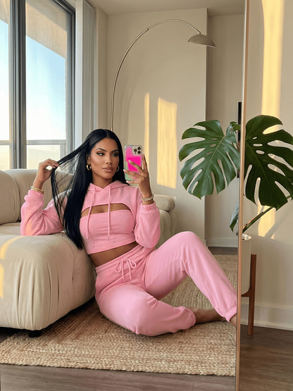 Women'S 3pcs Sweatsuits Sets Sexy Super Cropped Hoodie Tank Top And High Waisted Jogger Sweatpants Matching Loungewear Athleisure Outfits