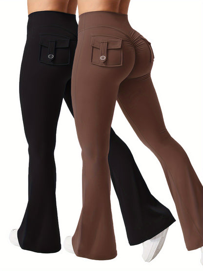 Two Piece Set Combination New Women's Casual Trumpet Yoga Pants Training Trumpet Pants High Waisted Work Clothes Belt Pocket Sportswear