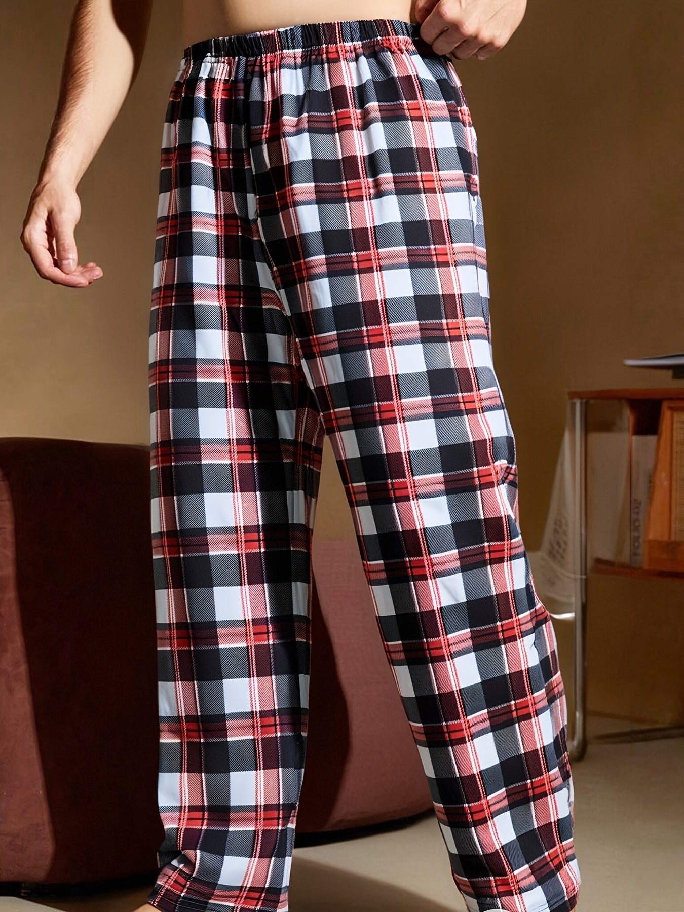 4pcs Set of Sleeping Pants for Men, New Spring and Summer Four Plaid Long Pants, Comfortable and Lightweight, Loose Fit Can Be Worn Outdoors, Four Combination Packs of Elastic Waist Home Pants, Soft Pants