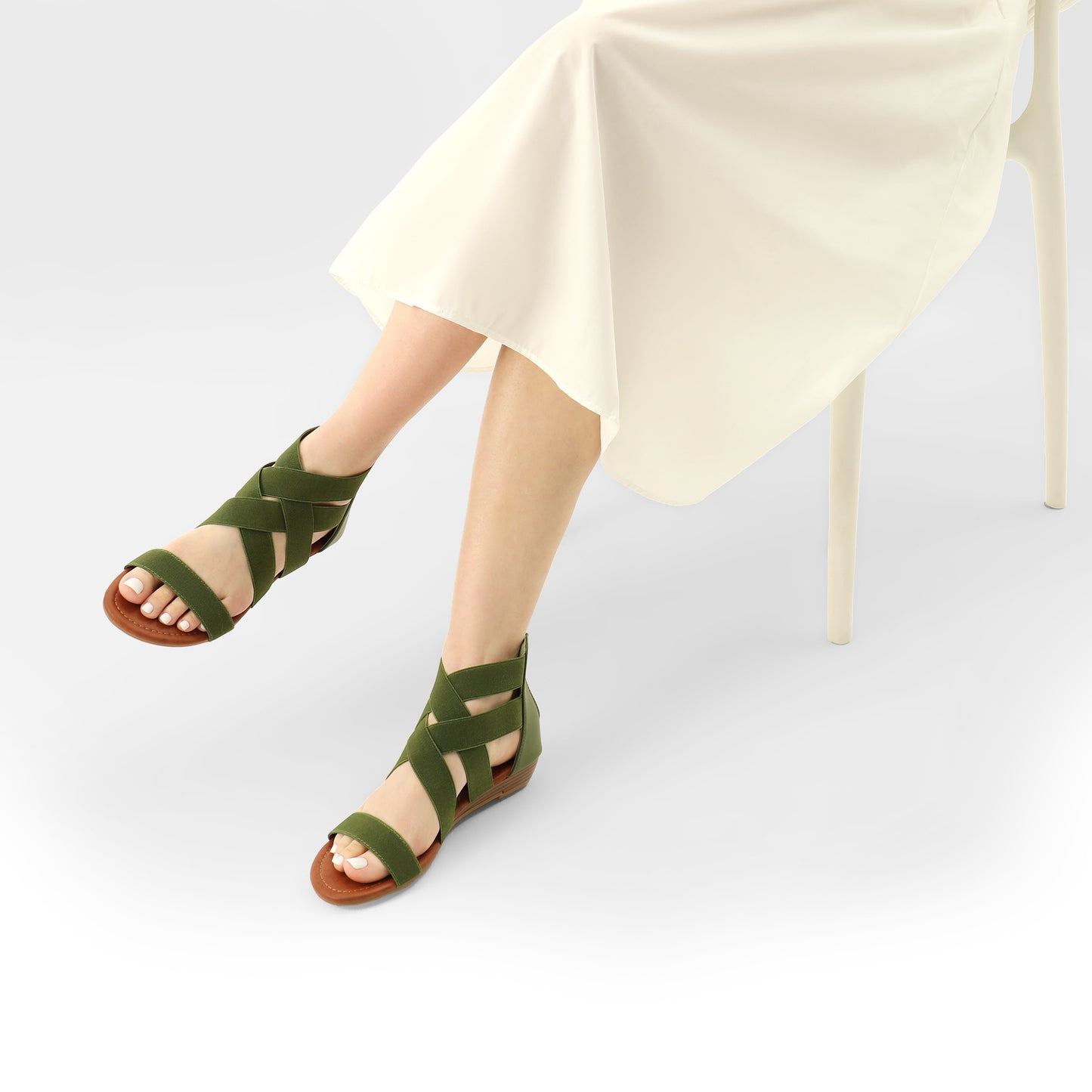Womens Sandals, Simple Design, Women's Elastic Ankle Strap Low Wedges Sandals, Easy Slip-On, Suitable for Summer Vacation, Dating, Parties, Walking, Comfotrable