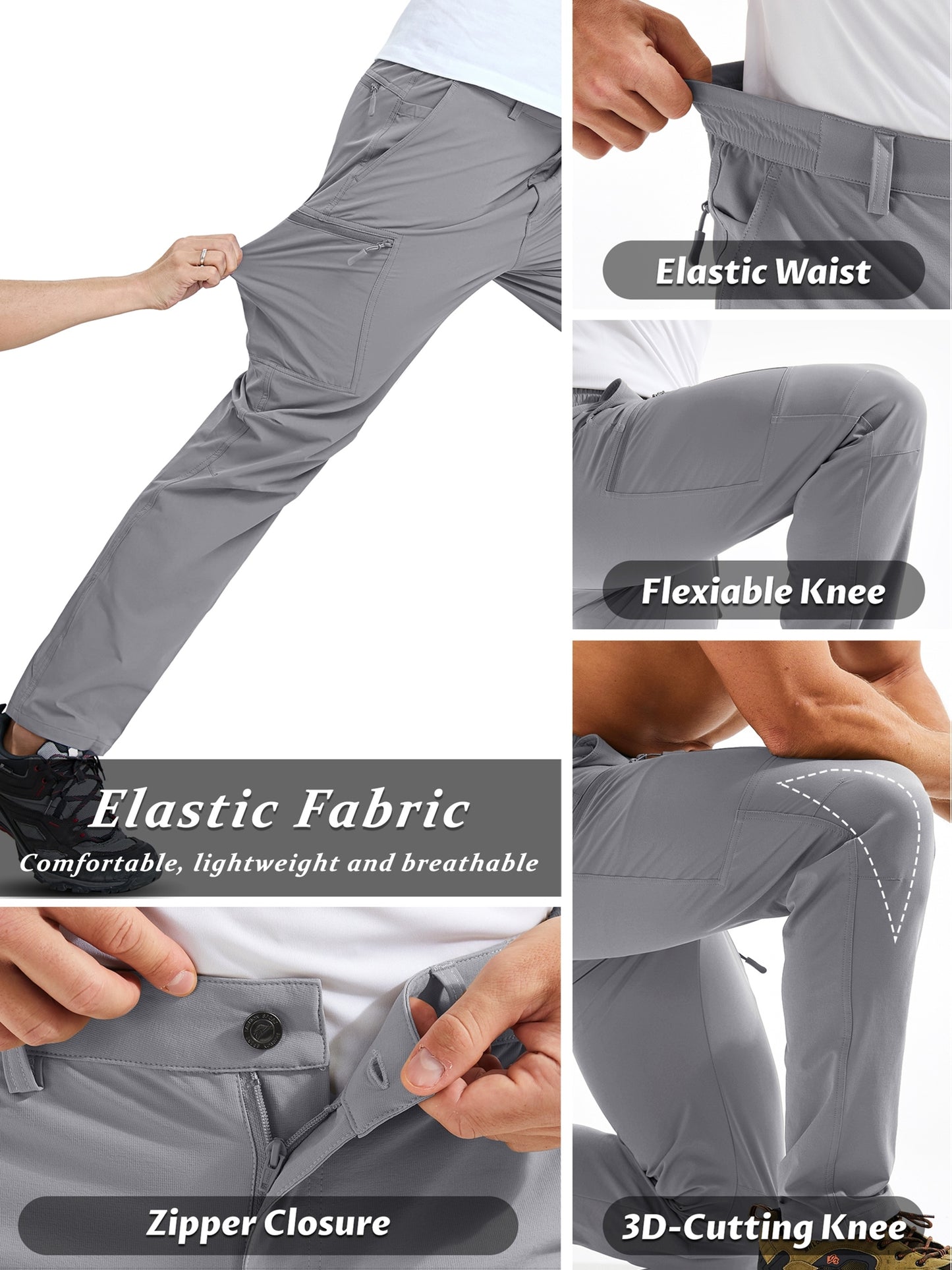 Men'S Cargo Pants Spring Hiking Trousers Quick-Dry Ripstop Stretch Fabric Breathable Moisture-Wicking Lightweight Elastic Waist And 3D-Cut 6 Pockets Outdoor Pants for Fishing Travel Camping, Work in Spring And Summer