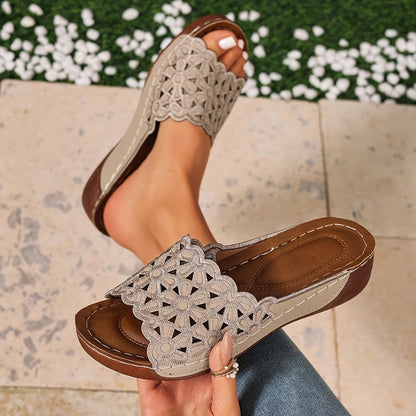 [Wedge Sandals] New Women's Wedge Sandals, Elegant And Fashionable Hollow-Out Floral Lightweight Comfortable Slippers, Comfortable To Wear, Stylish And Convenient, The First Choice For Going Out, Essential For Gifting, Women Shoes