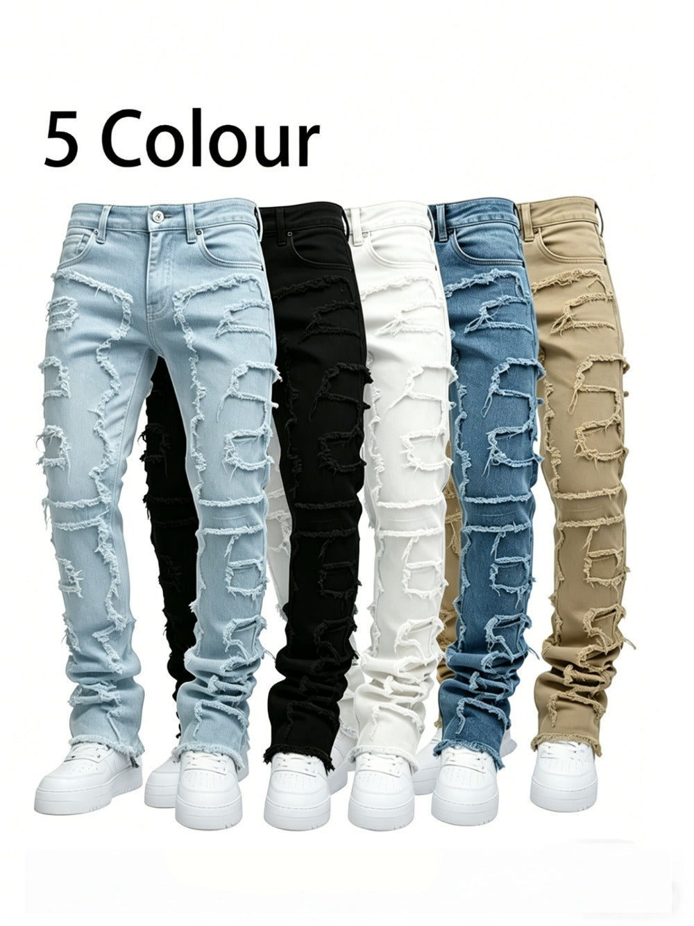 Teen Patchwork Ripped Jeans - Retro Street Slim Fit