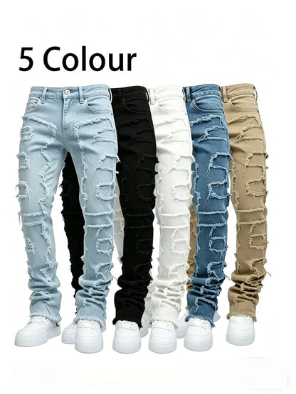 Teen Patchwork Ripped Jeans - Retro Street Slim Fit