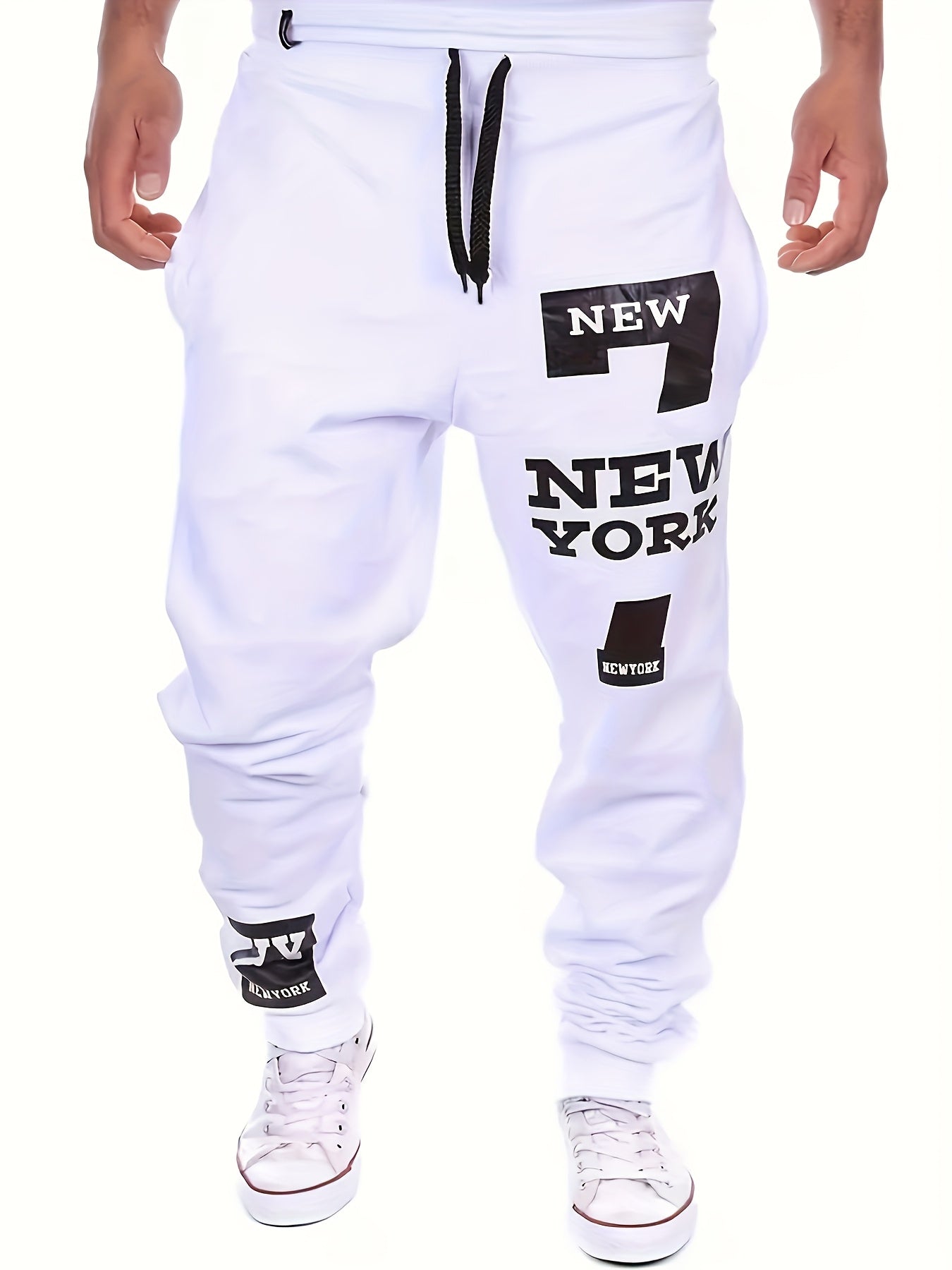 2025 Men'S Edition Solid Color Jogging Pants Featuring Dual Side Pockets And a Drawstring, Stylish Casual Trousers with 'NEW YORK' Print, Ideal for Outdoor Activities