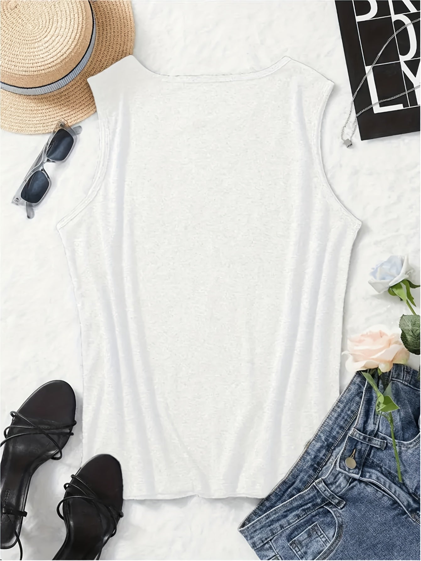 Crew Neck Tank Top for Women - Casual Round Neck Sleeveless Shirt with Polyester Fabric - Fashionable & Breathable Vest for All Seasons