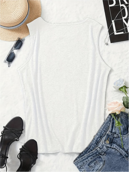 Crew Neck Tank Top for Women - Casual Round Neck Sleeveless Shirt with Polyester Fabric - Fashionable & Breathable Vest for All Seasons
