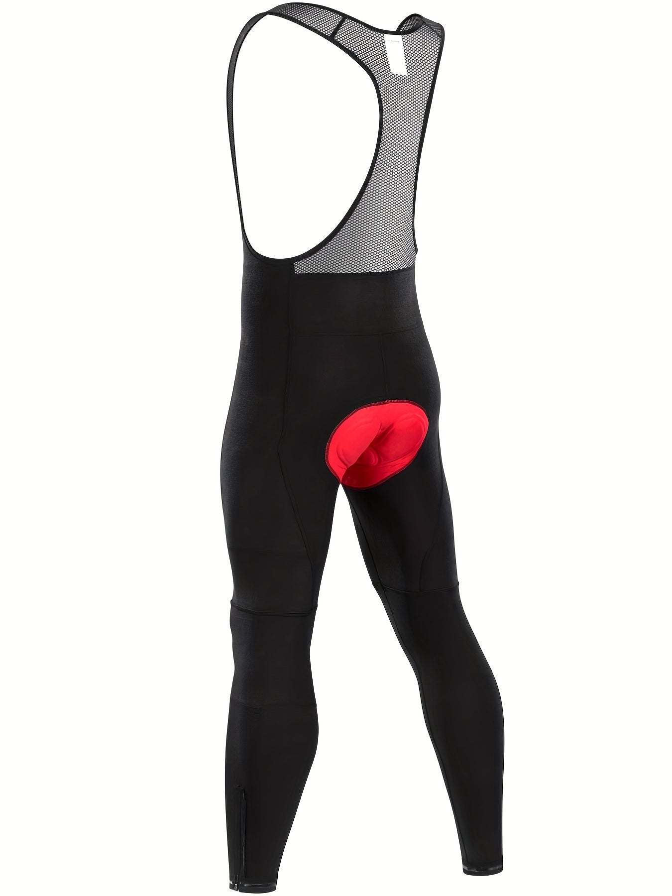 QUALICOS Men'S Insulated Cycling Bib Tights - Cold Weather Pants Featuring Fleece Lining, Shock-Absorbing Padding, Stretchy Mesh Material, Side Pockets & Ankle Zippers - Form-Fitting Bike Leggings for Winter Cycling, Running, And Commuting - Black