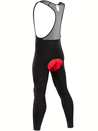 QUALICOS Men'S Insulated Cycling Bib Tights - Cold Weather Pants Featuring Fleece Lining, Shock-Absorbing Padding, Stretchy Mesh Material, Side Pockets & Ankle Zippers - Form-Fitting Bike Leggings for Winter Cycling, Running, And Commuting - Black