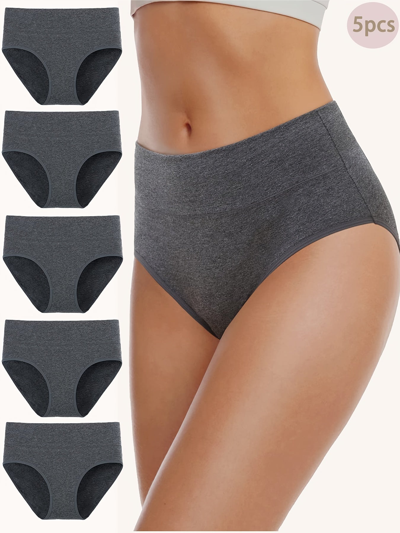 5pcs High Waist Solid Color Briefs, Comfy, Soft, Breathable, Stretchy And Elegant Lingeries for Women