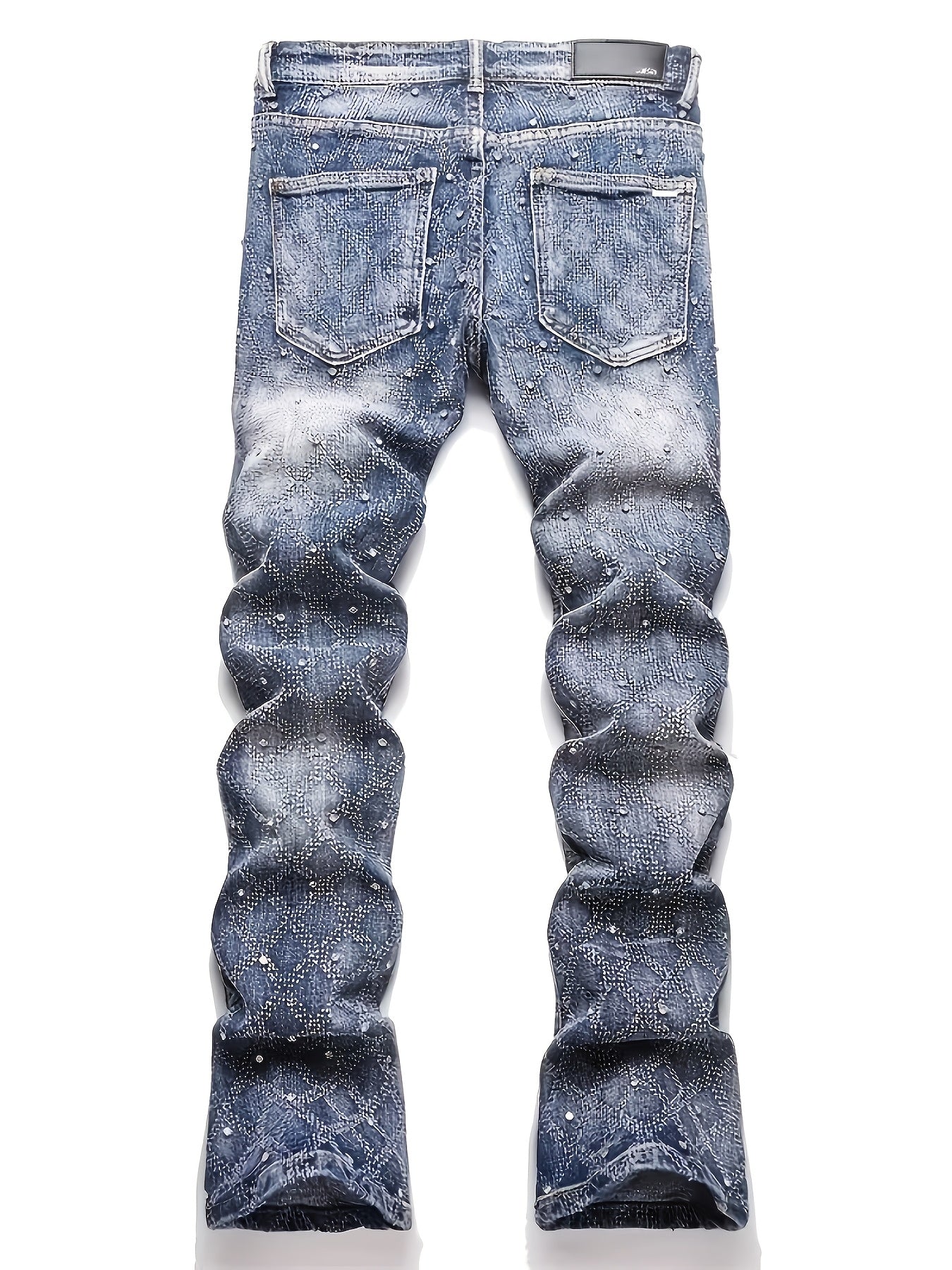 Y2K Men's Shiny Rhinestone Embellished Stretch Slim-Fit Jeans, Casual Street Style Hip-Hop Skateboarding Rap Pants, Machine Washable - All-Season Wear