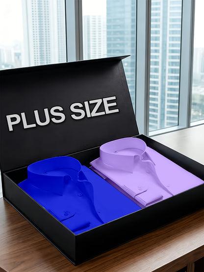 2pcs Set Of Men'S Plus-size Long-sleeve Shirts, 2XL To 6XL Size Shirts For Chubby Men, Versatile Plus-size Shirts For Daily Commuting, Summer Cool Shirts, Easy-care Wrinkle-resistant Plus-size Business Shirts, Gifts For Family