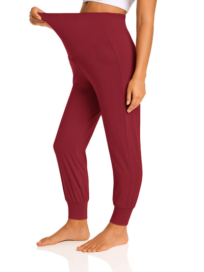 2pcs Women's Maternity High-Waisted Stretchy Pants - 95% Rayon 5% Spandex Tummy Control Elastic Waistband, 7/8 Length with Pockets for Running, Lounge & Postpartum - All-Season Comfort (Black & Grey), Maternity Pants, Pregnancy Clothing, Solid Color Pants