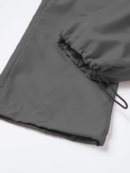 Women'S Casual Cargo Pants, Elastic High Waist Drawstring Loose Wide Leg Trousers, Multi-Pocket Utility Pants, Lightweight Quick Dry, Streetwear Y2K Style, Hiking Outdoor Jogger Pants for Daily/Travel/Workout, Black/Gray/Khaki