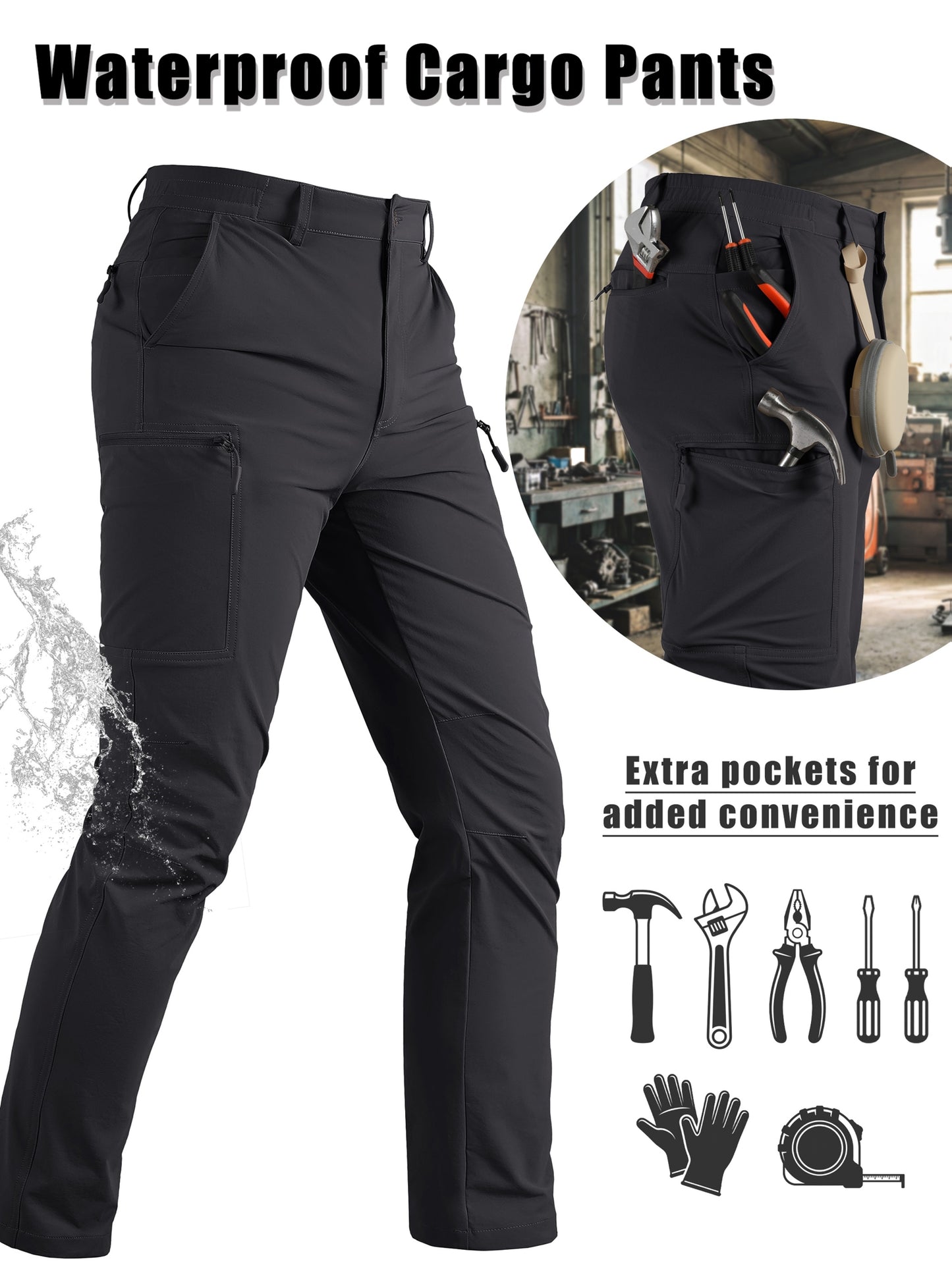 Men'S Cargo Pants Spring Hiking Trousers Quick-Dry Ripstop Stretch Fabric Breathable Moisture-Wicking Lightweight Elastic Waist And 3D-Cut 6 Pockets Outdoor Pants for Fishing Travel Camping, Work in Spring And Summer