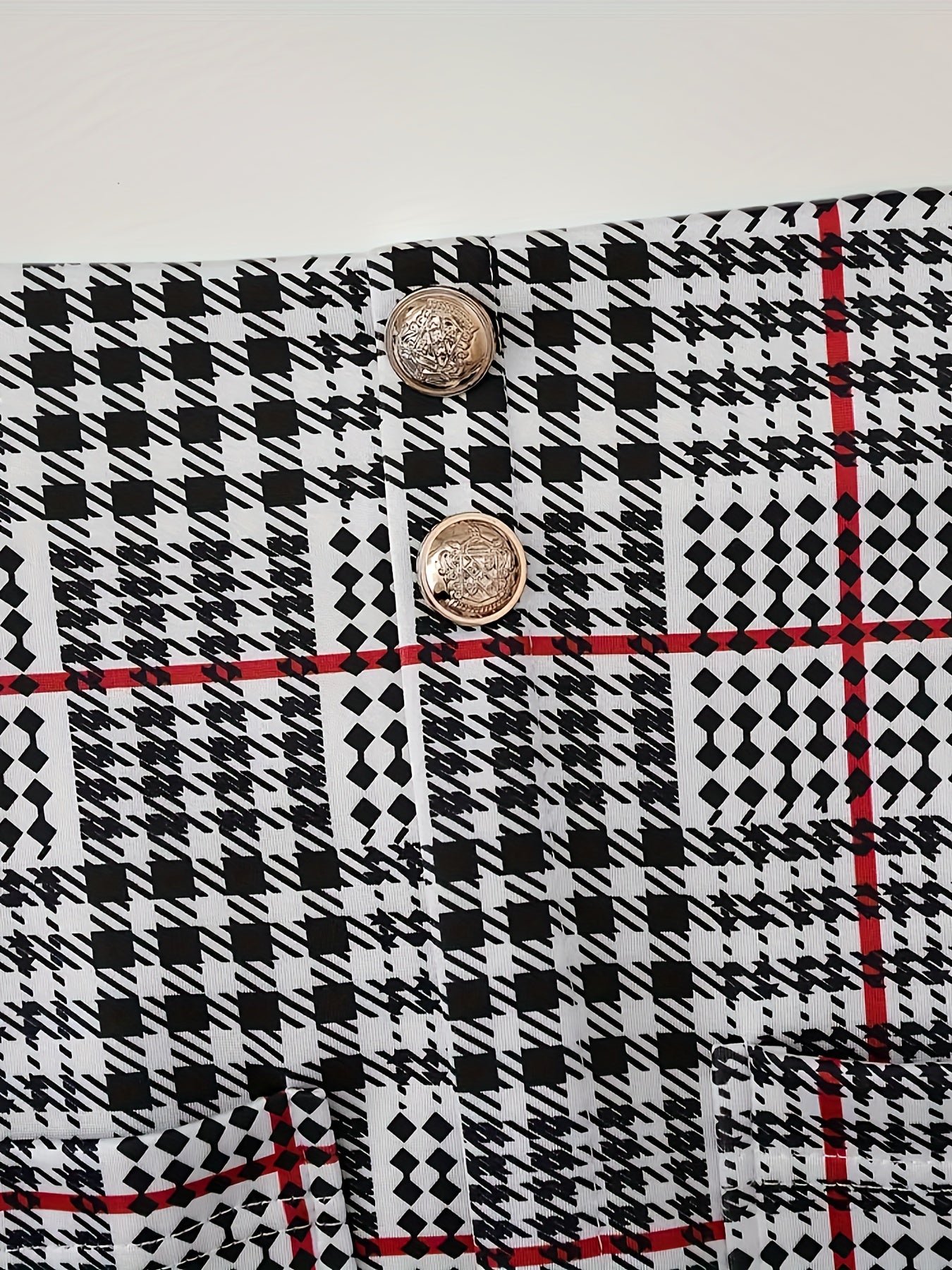 Plaid Pattern Button Elegant Skirt Set, Lapel Collar Long Sleeve Blazer & High Waist Skirt Outfits for Spring & Fall, Women's Clothing