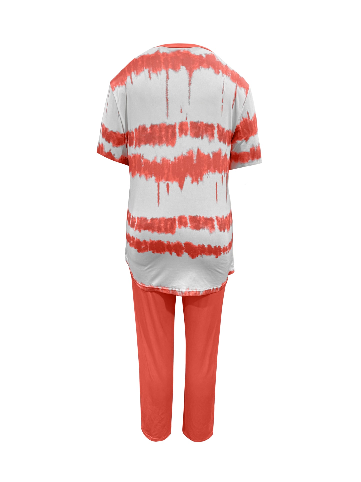 Plus Size, Ladies Plus Size Daily Fashion And Leisure Suit, Horizontal Wavy Striped Printed T-shirt with Short Sleeves And Pocket Trousers, Ladies Elegant Suit.