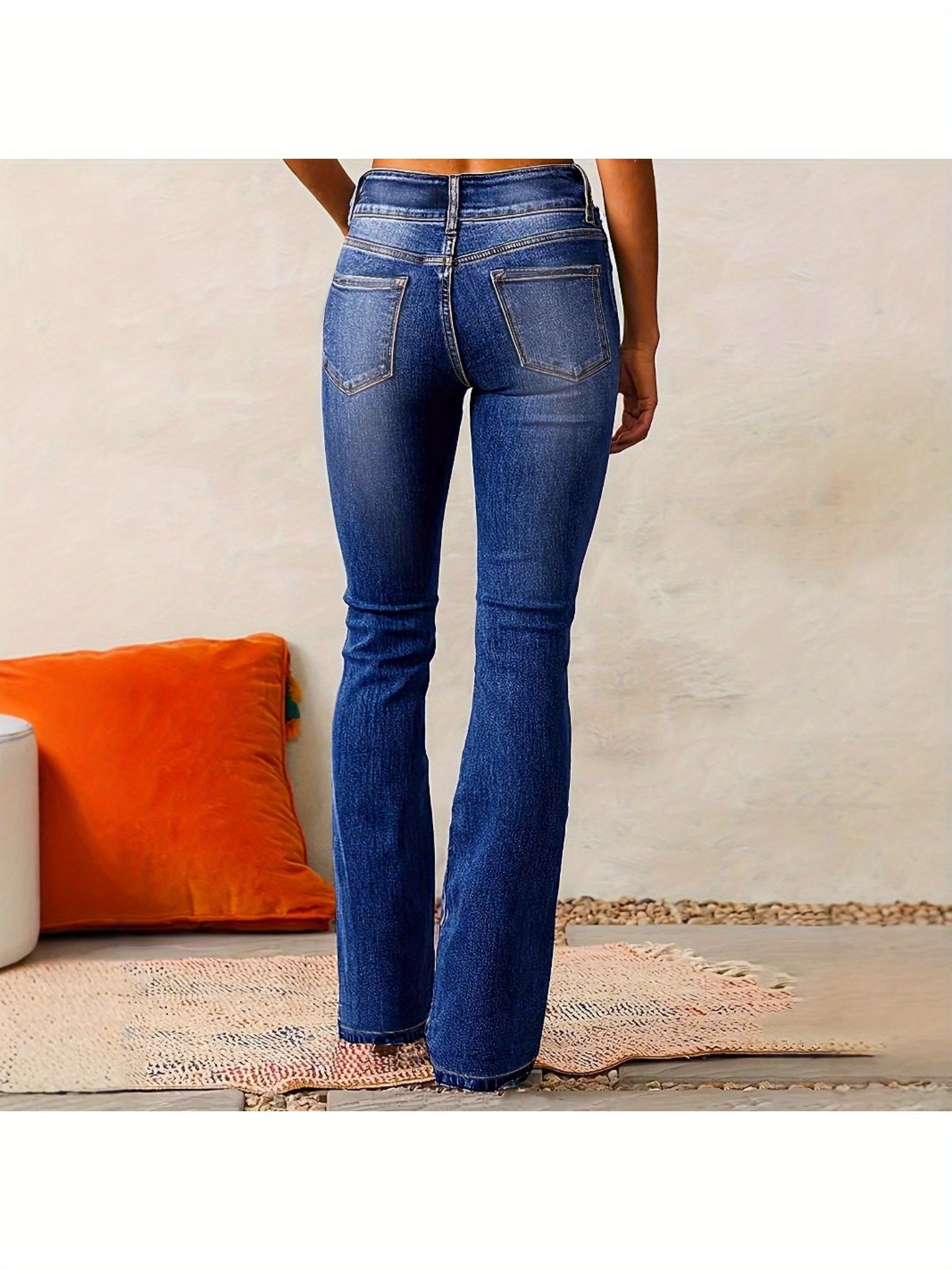 1 Pair Women'S Retro Stretch Washed Bootcut Jeans, Streetwear Style Flared Denim Trousers, S-XXL