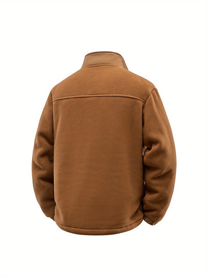 Men'S Fall/Winter Versatile Loose Jacket - Windproof, Warm Shell with Full Zip Closure And Front Pockets - Relaxed-Fit Winter Jacket for Cold Weather, Camping, And Commuting - Machine Washable Fleece Jacket