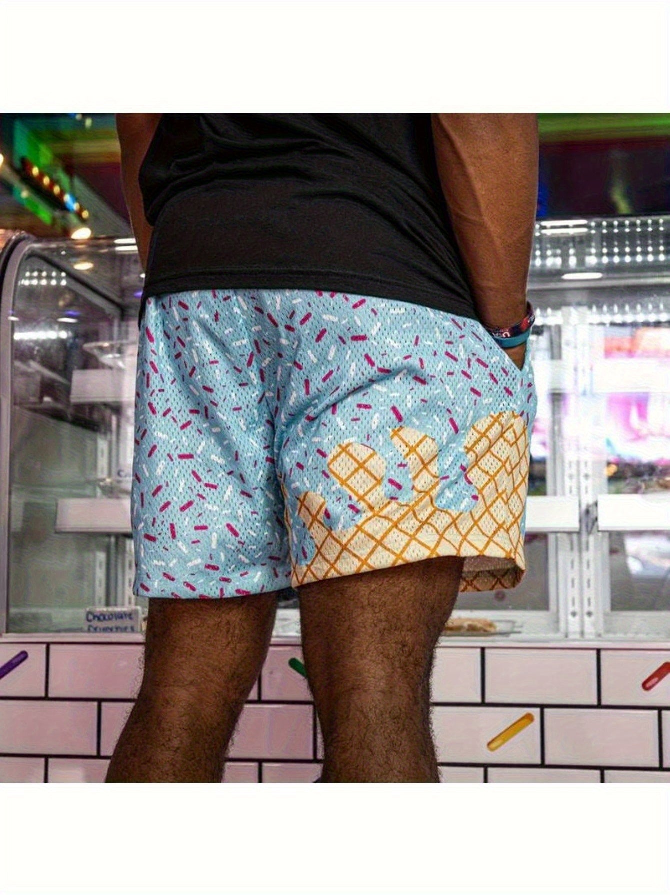 Youth Ice Cream Breathable Mesh Athletic Shorts with Elastic Waistband, Lightweight Summer Gym Shorts