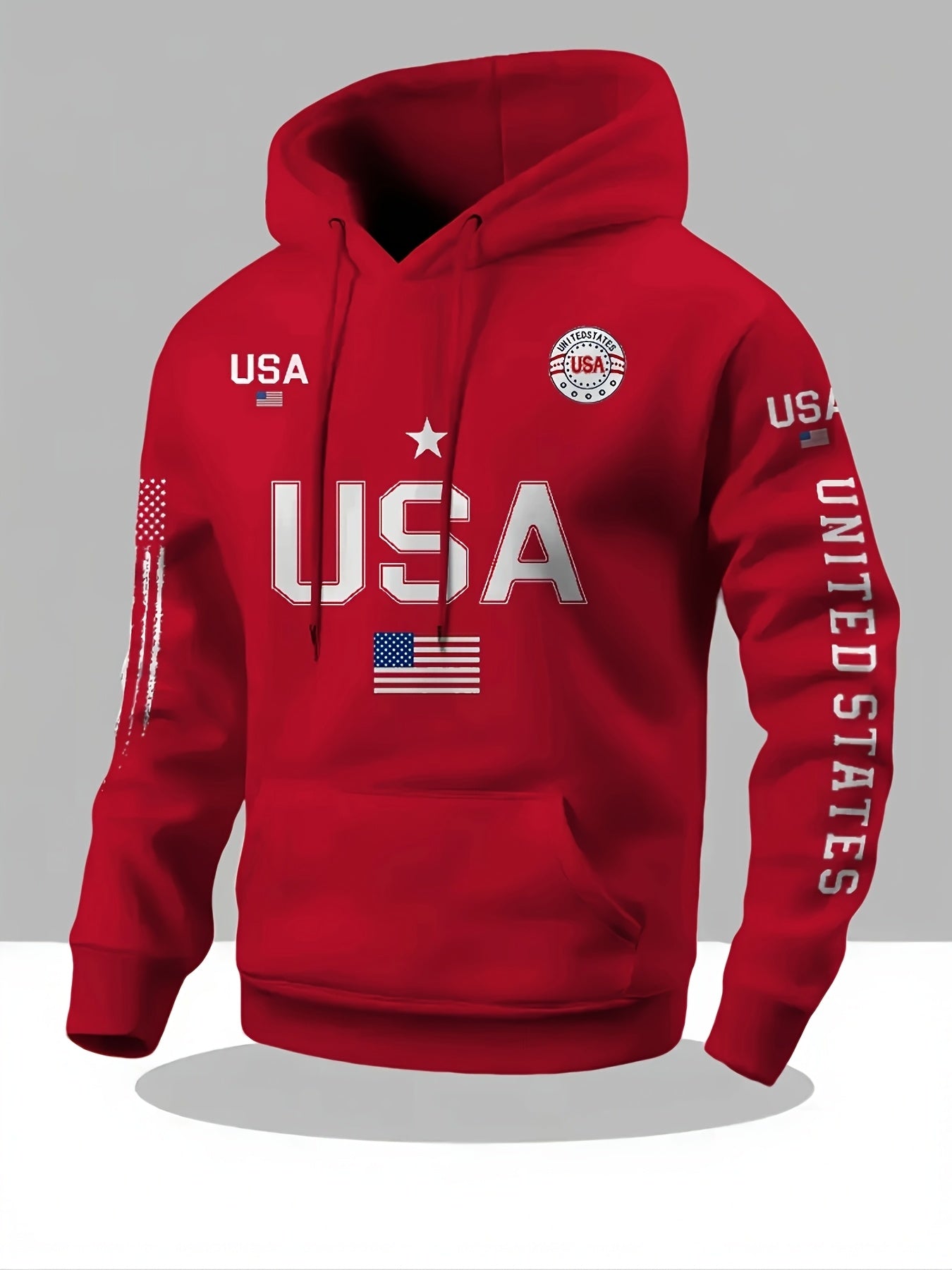 USA Flag Pattern Printed Hoodies, Men's Sweatshirts, United States Letter Printed Casual Knitted Fabric Pullovers for Both Men and Women, Student Couple Outfits, Fashionable Sweatshirts, Autumn and Winter Men's and Women's Sweatshirts