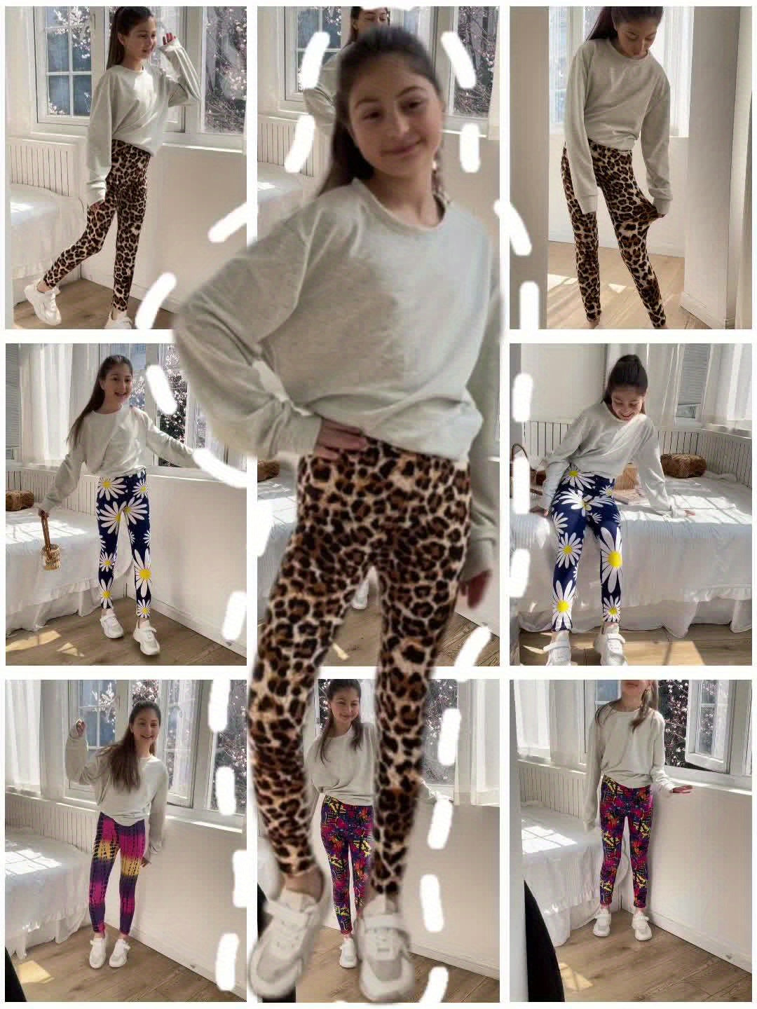 Random 6pcs Set Of Tights for Girls, Super Stretchy And Soft, Suitable for Spring And Autumn, Casual And Fashionable Rolled Waist Tights, Solid Color And Printed 9/10-length Pants Combination Set.