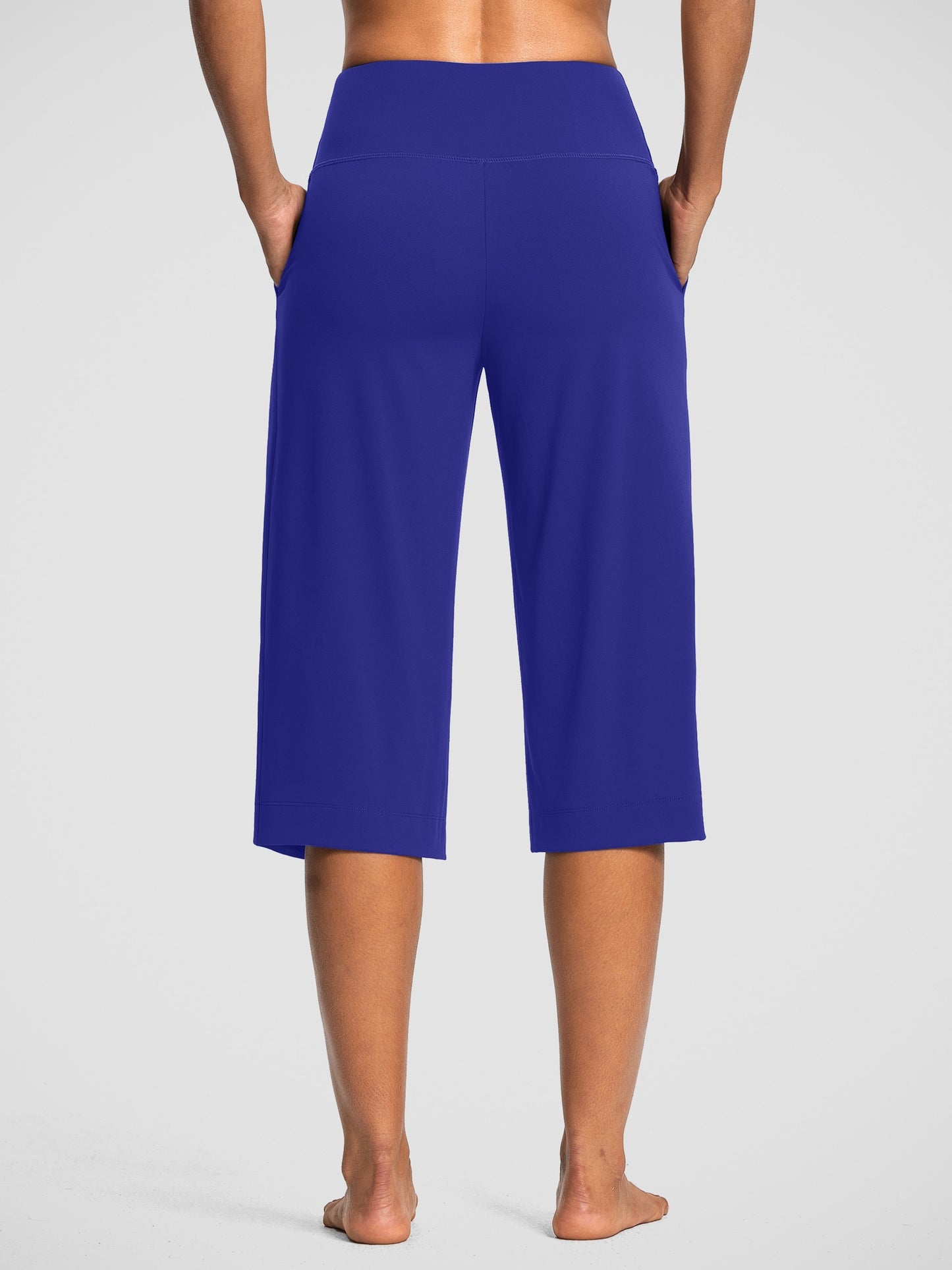18'' Women's High-Waisted Wide Leg Yoga Capri Pants with Elastic Waist - Loose Comfortable Stretchable Soft Pants Suitable for Yoga, Workout, Casual & for Business Occasions - Spring Summer Fall Wearable with Practical Pockets (No Needed)