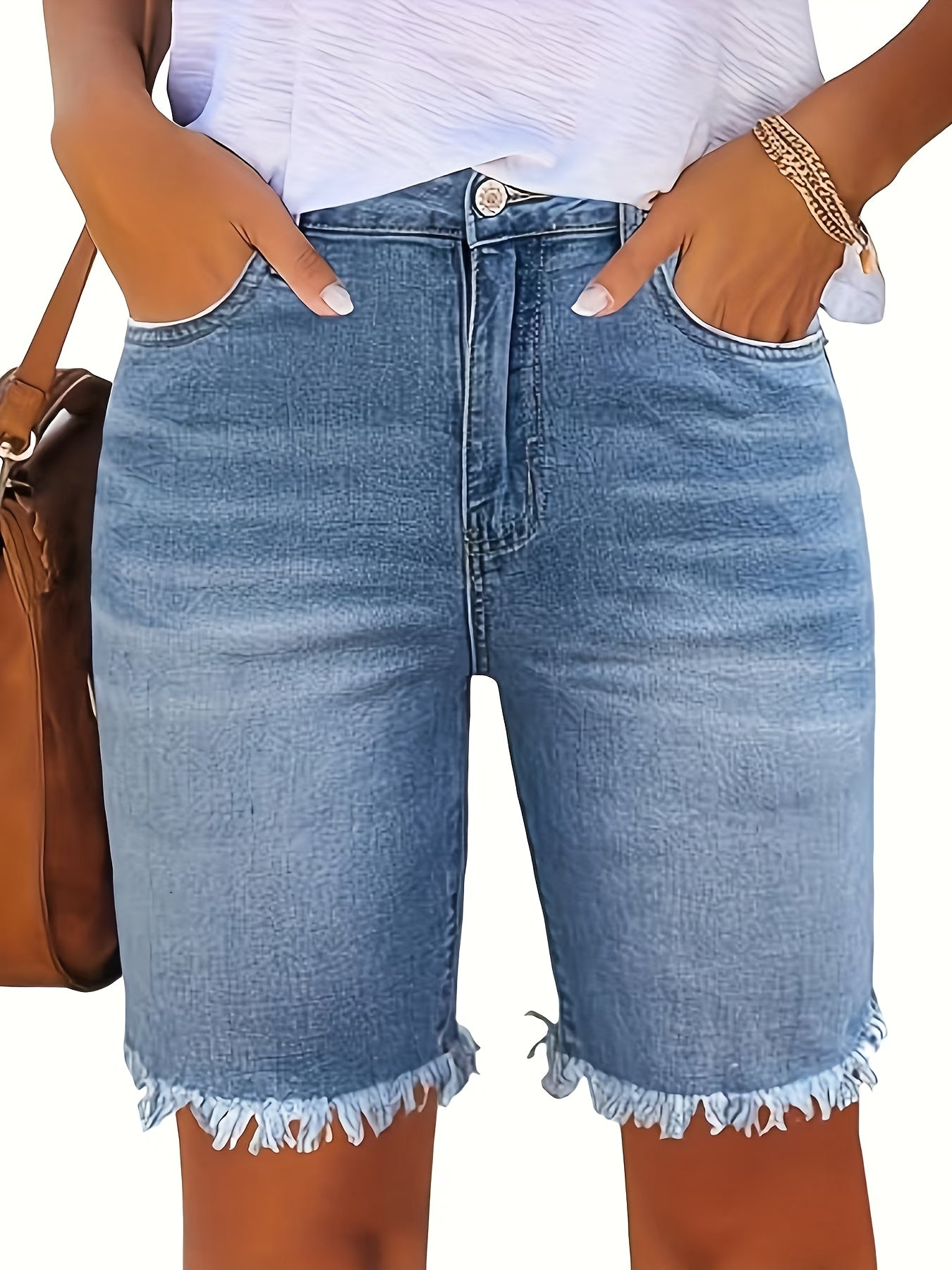 Bermuda Denim Version: Light Wash with a Timeless Frayed Look